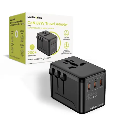 Mobile Origin GaN 67W Travel Adapter PW5 / Nabíjačka / EU/UK/US/AUS / 3x USB-C + USB-A
