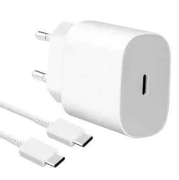 Samsung (EP-TA800EWE + EP-DG980BWE) Cestovná nabíjačka 25W USB-C/USB-C + Dátový Kábel biela