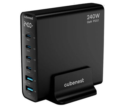 Cubenest S6D0 GaN 240W čierna / 4× USB-C / 2× USB-A / 5A / GaN / Power Delivery 3.1
