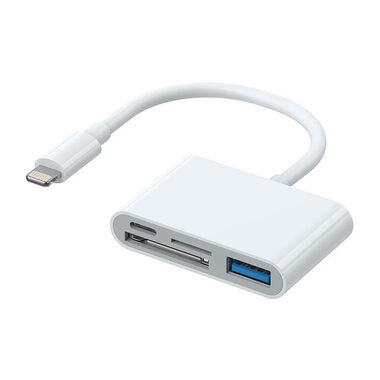 Rozbalené - Joyroom S-H142 Adaptér Lightning (M) na USB-A + USB-C + čítačka kariet SD + microSD biela / rozbalené