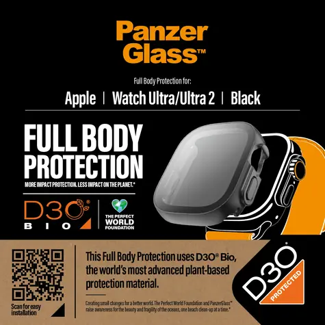 PanzerGlass Tvrdené sklo Full Body D3O pre Apple Watch Ultra/Ultra 2 čierna