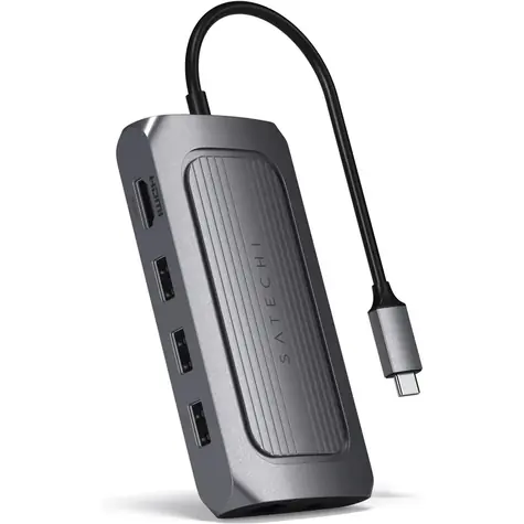 Satechi USB-4 Multiport sivá / adaptér / USB-C / 3x USB-A / 8K HDMI / RJ45 / microSD / SD / 3.5mm jack / PD 100 W