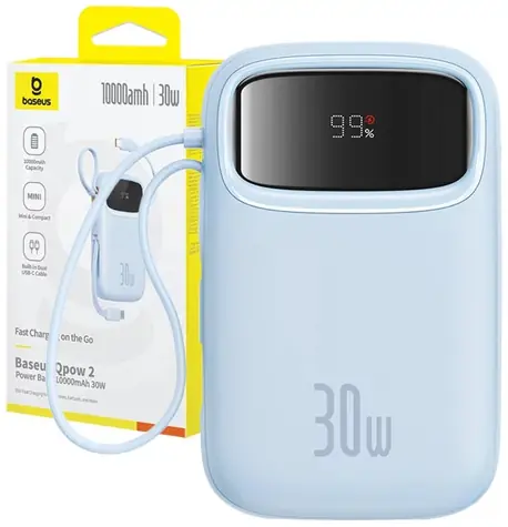 Baseus Qpow2 10000mAh 30W s káblom USB-C modrá / Powerbanka / 3xUSB-C / 1xUSB-A