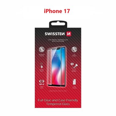 Swissten FULL GLUE COLOR FRAME CASE FRIENDLY sklo pre Apple iPhone 17 čierna