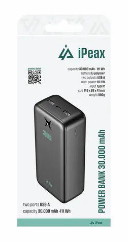 iPEAX Powerbanka 30000 mAh 10.5W čierna / 2x USB-A