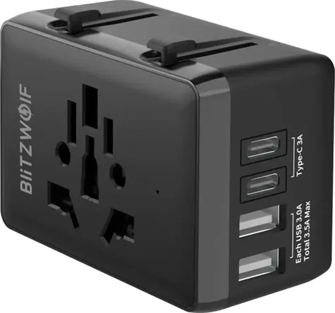 Blitzwolf BW-TA1 Cestovný adaptér 4 v 1 čierna / 2x USB-A / 2x USB-C
