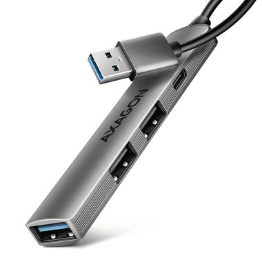 Axagon HUE-STA, 4X USB ALU STRIP húb, 1x USB-A 5Gbps, 2x USB-A a 1x USB-C 480Mbps, kábel USB-A 12cm