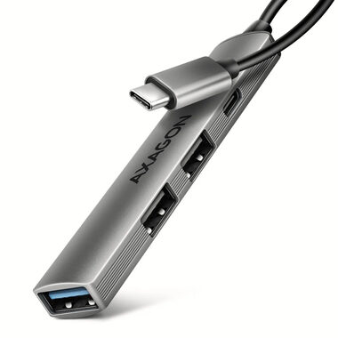 Axagon HUE-STC, 4X USB ALU STRIP hub, 1x USB-A 5Gbps, 2x USB-A a 1x USB-C 480Mbps, kábel USB-C 12cm