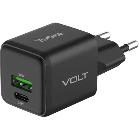YENKEE YAC G38 VOLT BK 18+20W GaN čierna / Nabíjačka / USB-C 20W / USB-A 18W