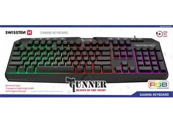 Swissten GUNNER čierna / Herná klávesnica / Drôtová / US layout / RGB