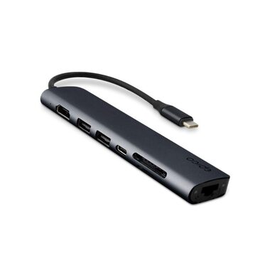 Epico 7v1 Hub tmavo atramentová / 100W USB-C PD / 2x USB-A / 1x HDMI / 1x Ethernet / slot SD/MicroSD
