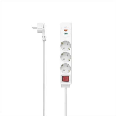 HAMA predlžovací prívod / 3x zásuvka schuko / USB-C PD / USB-A QC / 18 W / 1,4 m