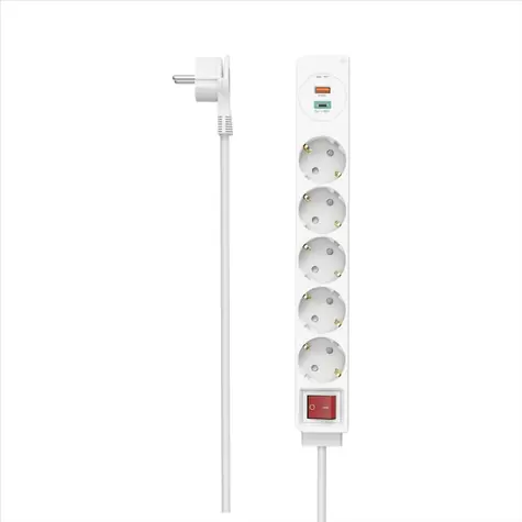 HAMA predlžovací prívod / 5x zásuvka schuko / USB-C PD / USB-A QC / 18 W / 1,4 m