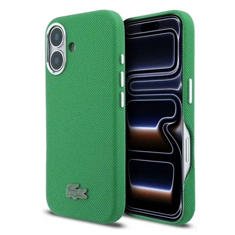 Lacoste PVC Iconic Petit Pique Metal Logo MagSafe Zadný Kryt pre iPhone 16 Estragón Green