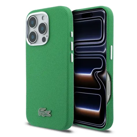 Lacoste PVC Iconic Petit Pique Metal Logo MagSafe Zadný Kryt pre iPhone 16 Pre Estragón Green