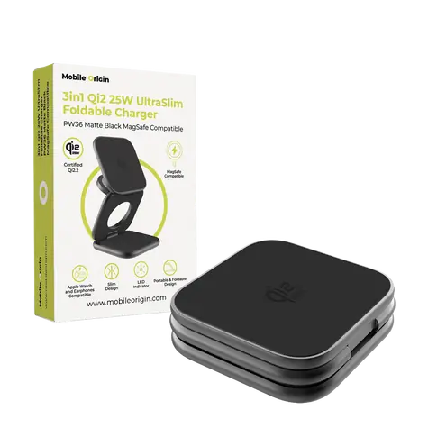 Mobile Origin 3in1 Qi2 25W UltraSlim Foldable Charger PW36 MagSafe Compatible čierna / Bezdrôtová nabíjačka