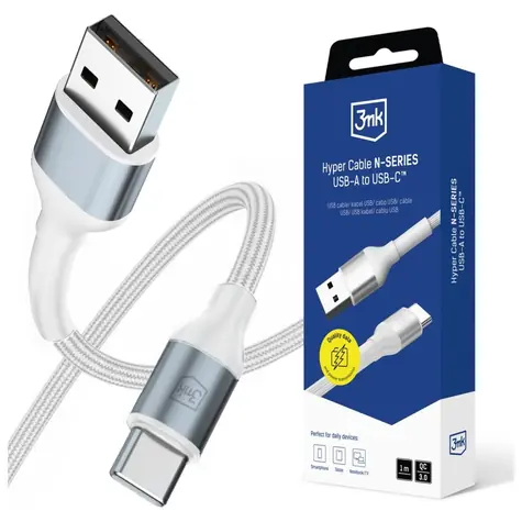 3mk Hyper kábel N-SERIES USB-A na USB-C 1m 9V/2A 18W biela