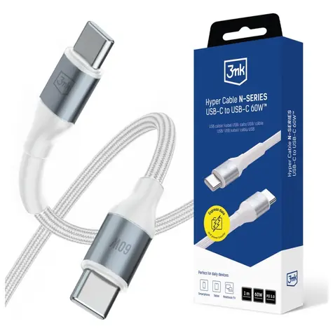 3mk Hyper kábel N-SERIES USB-C na USB-C 1m 20V/3A 60W biela