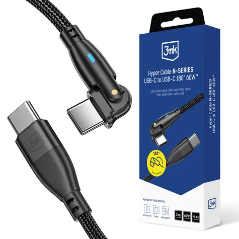 3mk Hyper kábel N-SERIES USB-C na USB-C 2m 20V/3A 60W čierna / otočná