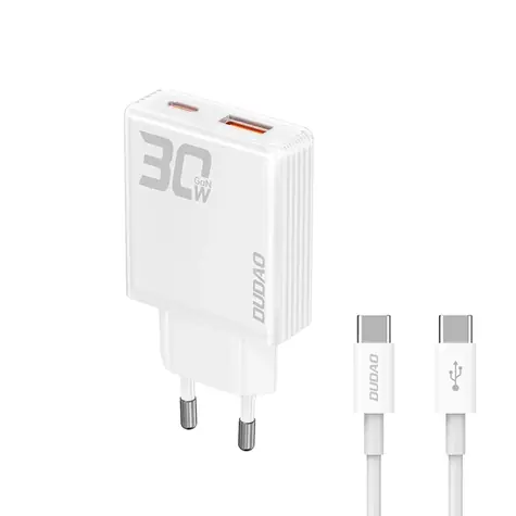 Dudao A30EUT sieťová nabíjačka s káblom biela / USB-A / USB-C / 30W