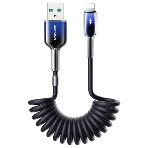 Joyroom S-A43 Crystal-Clear Series Nabíjací špirálový kábel USB-A (M) - Lightning (M) 3A 1.5m čierna