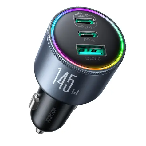 Joyroom JR-CCN07 čierna / Nabíjačka do auta / 145W / 1x USB-A / 2x USB-C / USB-C - USB-C kábel 100W