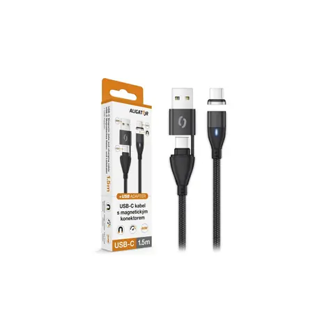Aligator Dátový kábel MAGNETIC 3A 65W / USB-C + USB / USB-C 1,5m