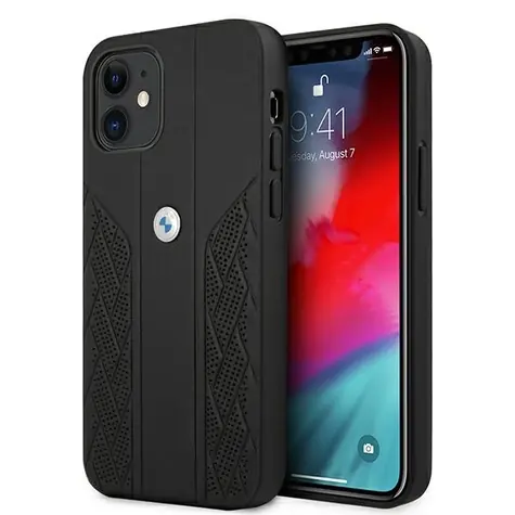 BMW Kožený Zadný kryt perforovaný pre iPhone 12 mini čierna 
