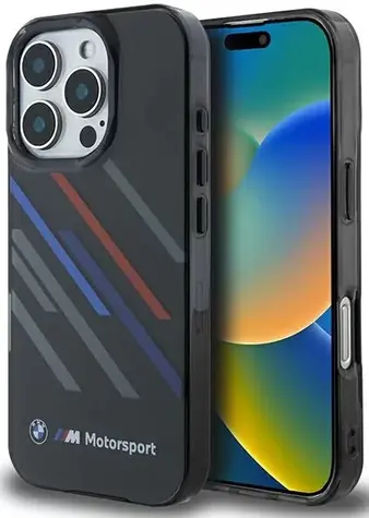 BMW Zadný kryt Motorsport Random Stripes pre iPhone 16 Pro Max čierna