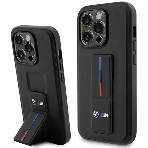 BMW Zadný kryt Grip Stand Hot Stamp pre iPhone 14 Pre čierna