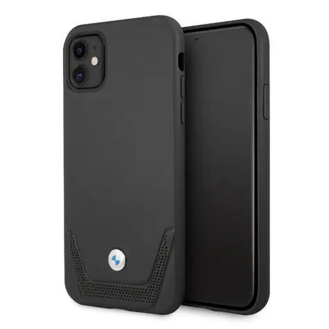 BMW Zadný kryt perforovaný kožený pre iPhone 11/XR čierna