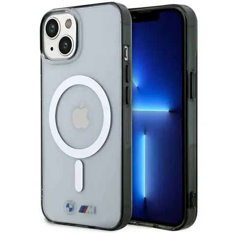 BMW Silver Ring MagSafe Zadný kryt pre iPhone 14 PLUS transparentný