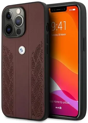 BMW Zadný kryt kožený perforovaný Curve pre iPhone 13 Pro / iPhone 13 červená