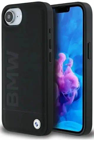 BMW Zadný kryt kožený Hot Stamp pre iPhone 16e čierna