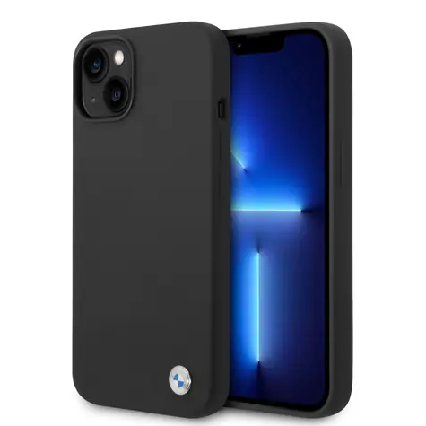 BMW Zadný kryt silikónový s kovovým logom pre iPhone 14 PLUS 6,7 čierna