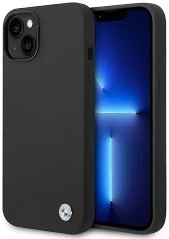BMW Zadný kryt silikónový kovový s logom pre iPhone 14 čierna