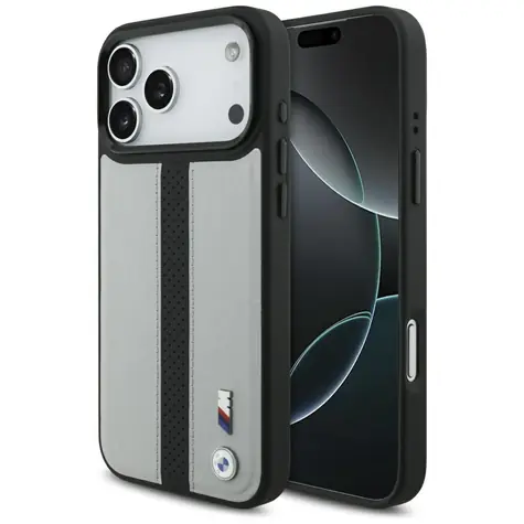 BMW Zadný kryt perforovaný s pruhom a logom MagSafe pre iPhone 17 Pro Max šedá