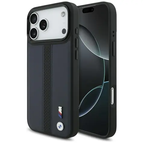 BMW Zadný kryt perforovaný s pruhom a logom MagSafe pre iPhone 17 Pro Max tmavá modrá