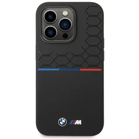 BMW Zadný kryt silikónový so vzorom pre iPhone 15 Pro čierna