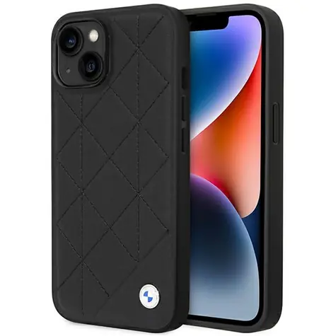 BMW Zadný kryt prešívaný kožený pre iPhone 14 6,1 čierna