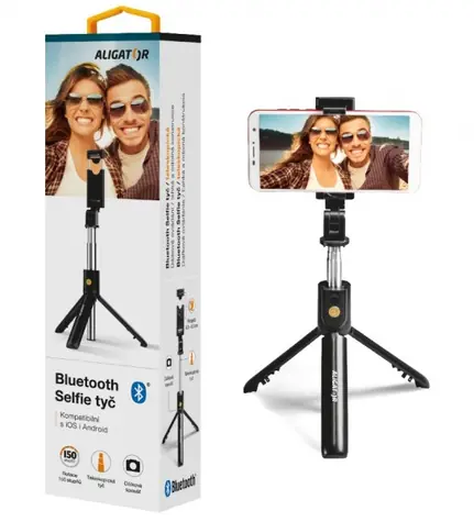 Rozbalené - Aligator HA12 čierna / Držiak SELFIE s Bluetooth / tripod / rozbalené