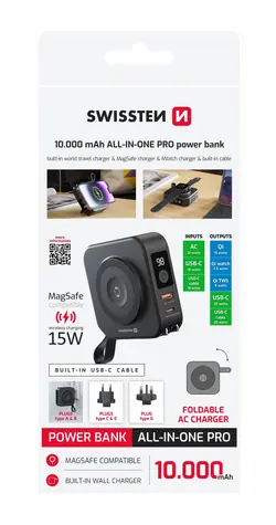 Rozbalené - Swissten 22013978 Cestovná powerbanka (USA/ EU/UK) 10000 mAh 20W čierna/rozbalené