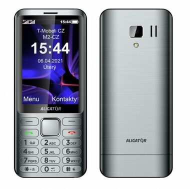 Aligator D950 strieborná / 3.5" TFT / Dual SIM / SOS tlačidlo | Locator | SMS / FM rádio / svietidlo