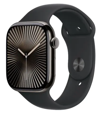 Apple Watch Series 10 GPS+Cellular 46mm Bridlicovo šedé titánové telo - Čierny športový remienok (S/M) / 140-190 mm