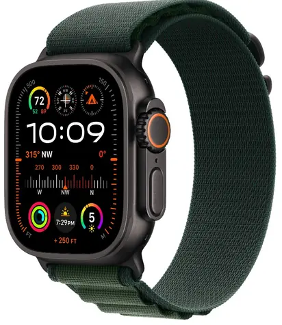 Apple Watch Ultra 2 (2024) GPS+Cellular 49mm Čierne titánové telo - Tmavozelený alpský ťah (S) / 130-160 mm