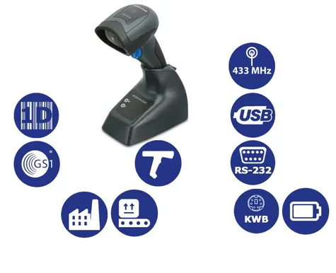 Datalogic QuickScan I QM2131 / 1D snímač čiarových kódov / 433MHz / Multi-IF / kolíska / bez IF kábla / čierna