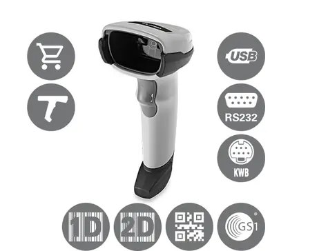 ZEBRA DS2208 kit2-USB biela / 2D snímač čiarových kódov / kábel USB / stojanček / multi-IF