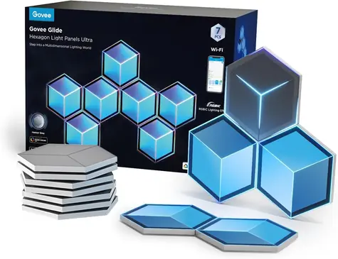 Govee Glide Hexagon biela 7ks Meteor Grey / dekoratívne LED osvetlenie / Bluetooth / WiFi / RGBIC