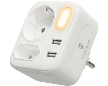 Viking sieťový adaptér AC22 biela / 2x 16A + 2x USB-A
