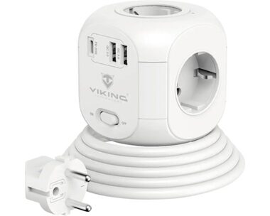 Viking AC Cube PD Predlžovací kábel biela / 4X A16 + 2x USB-A + 1x USB-C